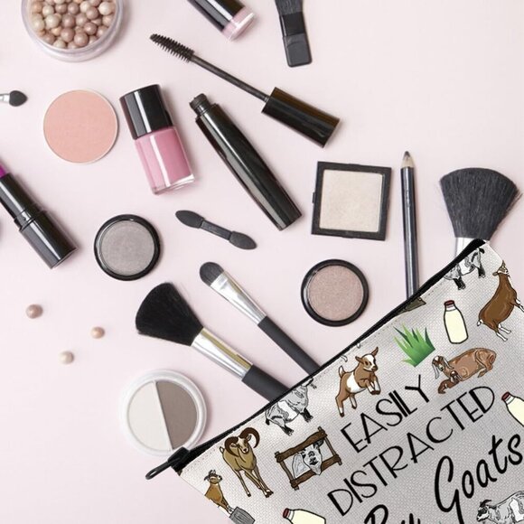 Funny Goat Gift Easily Distracted By Goats Zipper Pouch Bag Goat Inspirational G - Picture 2 of 6